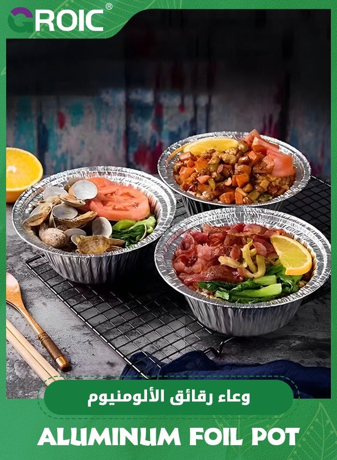 GROIC 10 عبوات 18*18*6.5 سم قوالب خبز ألومنيوم للاستخدام مرة واحدة مع أغطية، قوالب خبز ألومنيوم للاستخدام مرة واحدة، قوالب خبز ألومنيوم للخبز الفردي، الكعك، رغيف اللحم، قوالب خبز أدوات طهي للاستخدام مرة واحدة - Image 2