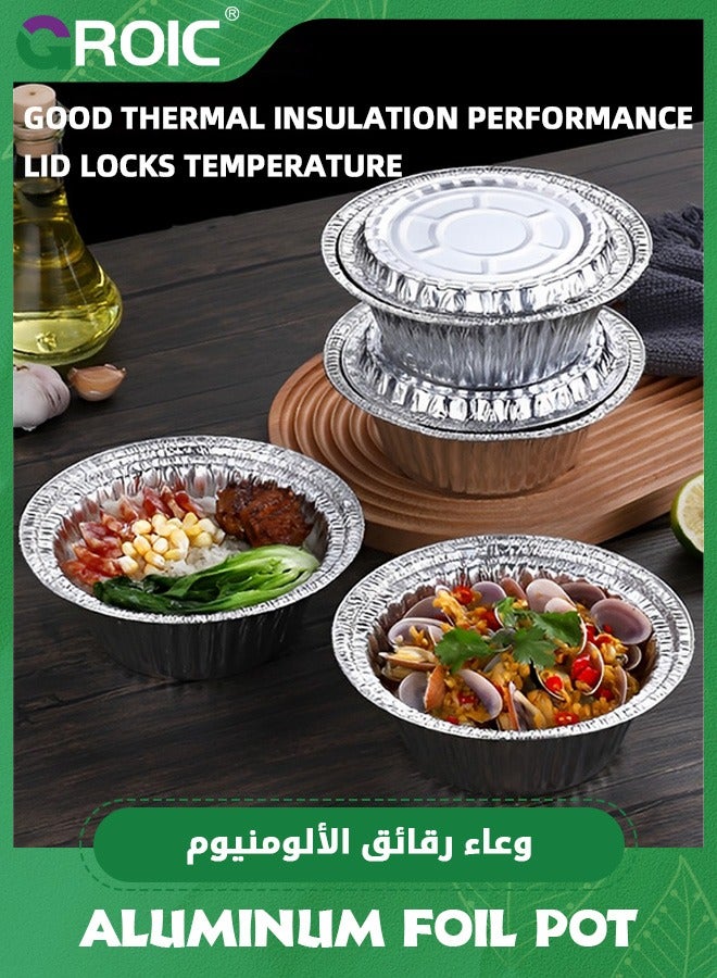 GROIC 10 عبوات 18*18*6.5 سم قوالب خبز ألومنيوم للاستخدام مرة واحدة مع أغطية، قوالب خبز ألومنيوم للاستخدام مرة واحدة، قوالب خبز ألومنيوم للخبز الفردي، الكعك، رغيف اللحم، قوالب خبز أدوات طهي للاستخدام مرة واحدة - Image 3