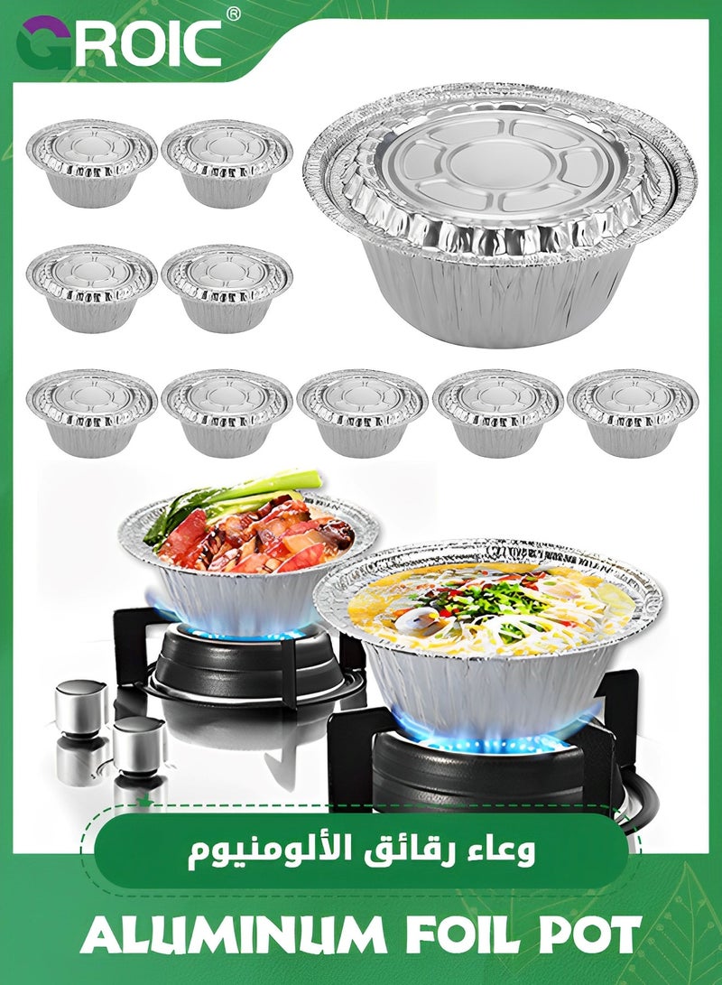 GROIC 10 عبوات 18*18*6.5 سم قوالب خبز ألومنيوم للاستخدام مرة واحدة مع أغطية، قوالب خبز ألومنيوم للاستخدام مرة واحدة، قوالب خبز ألومنيوم للخبز الفردي، الكعك، رغيف اللحم، قوالب خبز أدوات طهي للاستخدام مرة واحدة - Image 1