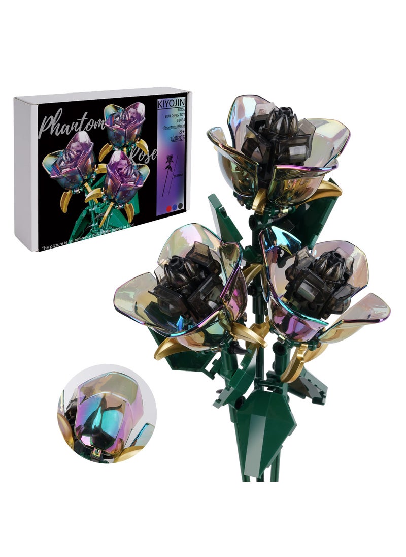 KIYOJIN KIYOJIN Rose Flower Bouquet Building SetBotanical Collection Rainbow Artificial Plant Compatible with Lego Gift for Adult Home DecorBlack 120pcs 