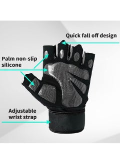 Cuken Weightlifting Gloves, Available For Both Men And Women, Non-Slip Silicone And Wrist Support With Adjustable Velcro Straps, Suitable For Fitness Training Weightlifting, Cycling (Black)  - Image 3