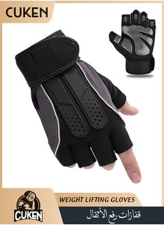 Cuken Weightlifting Gloves, Available For Both Men And Women, Non-Slip Silicone And Wrist Support With Adjustable Velcro Straps, Suitable For Fitness Training Weightlifting, Cycling (Black)  - Image 1