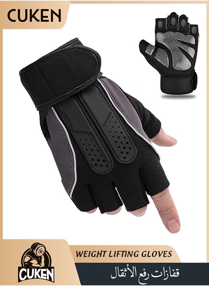 Cuken Weightlifting Gloves, Available For Both Men And Women, Non-Slip Silicone And Wrist Support With Adjustable Velcro Straps, Suitable For Fitness Training Weightlifting, Cycling (Black)  - Image 1