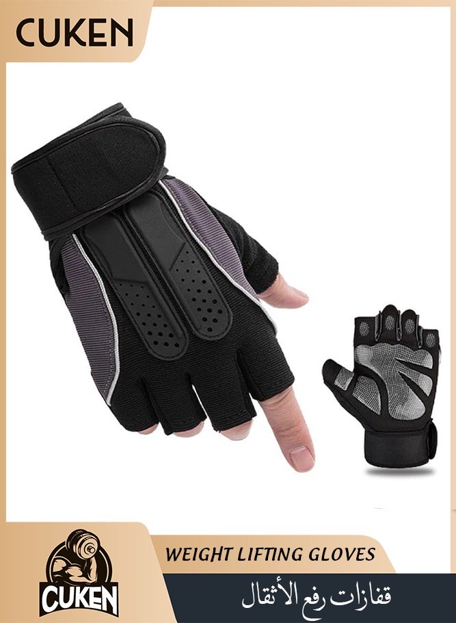 Cuken Weight Lifting Gloves, Workout Gloves for Men and Women, Gym Hand Gloves, Cycling Gloves with Non-Slip and Wrist Support Adjustable Velcro Strap, Suitable for Fitness Weightlifting Cycling (Black) - Image 1
