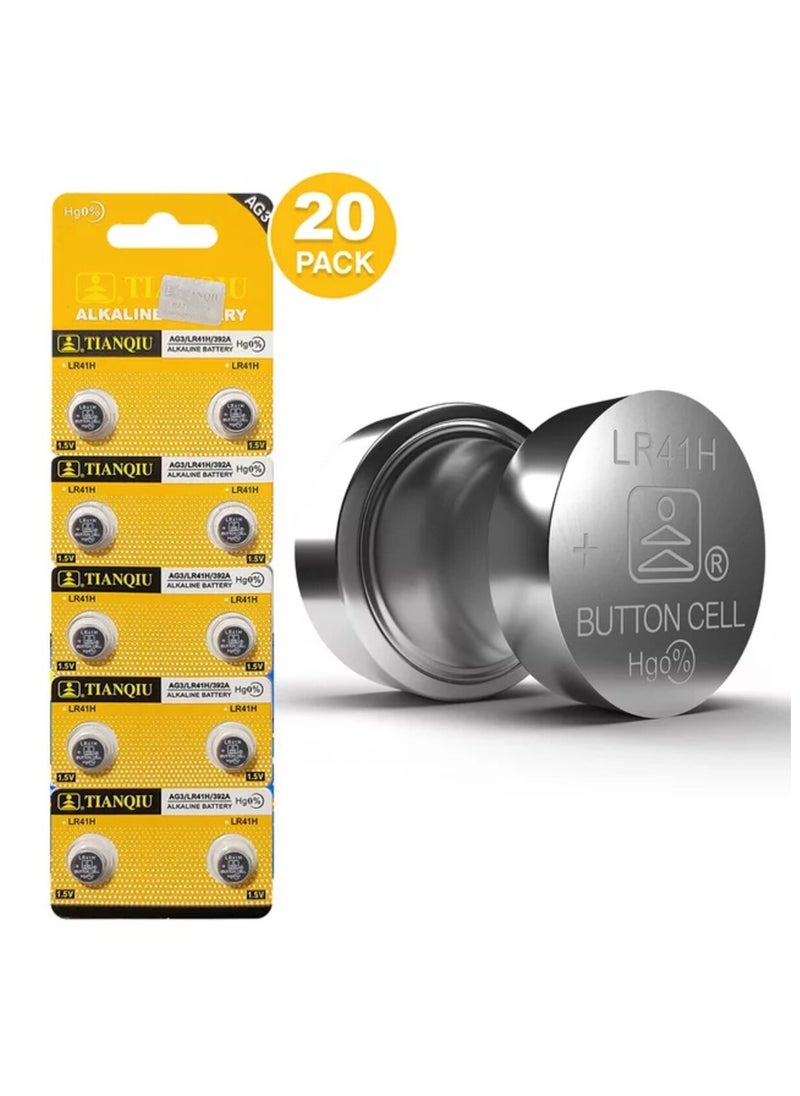 TIANQIU 20-Pieces Tianqiu AG3/ LR41H/ 392A 1.5V Alkaline Batteries  - Image 1