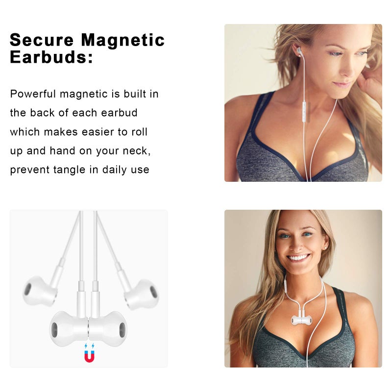 iMangoo USB C Headphones Type C Earphones for Samsung Galaxy S25 Ultra S24 Plus S23 S22 S21 S20 HiFi DAC Magnetic Wired Earbuds Microphone for iPhone 15 16 16e 17 Air for Apple Android Pixel 10 White - Image 5