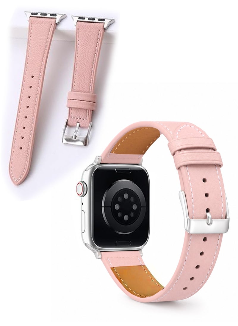 حزام من جلد المايكروفايبر متوافق مع ساعة Apple Watch بمقاس 44 مم/45 مم/46 مم/49 مم، حزام ساعة متين ومقاوم للماء لساعة iWatch سلسلة Series 11 و10 و9 و8 و7 و6 و5 و4 وSE/SE2/SE3 وUltra/Ultra 2/Ultra 3، لون وردي - Image 1