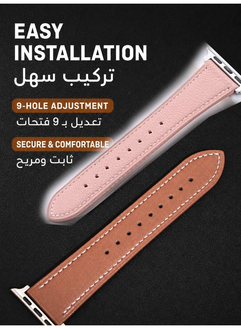 حزام من جلد المايكروفايبر متوافق مع ساعة Apple Watch بمقاس 44 مم/45 مم/46 مم/49 مم، حزام ساعة متين ومقاوم للماء لساعة iWatch سلسلة Series 11 و10 و9 و8 و7 و6 و5 و4 وSE/SE2/SE3 وUltra/Ultra 2/Ultra 3، لون وردي - Image 2