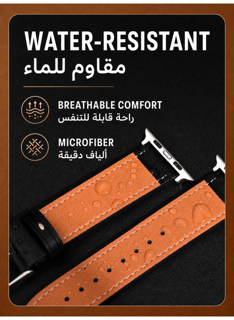 حزام من جلد المايكروفايبر متوافق مع ساعة Apple Watch بمقاس 44 مم/45 مم/46 مم/49 مم، حزام ساعة متين ومقاوم للماء لساعة iWatch سلسلة Series 11 و10 و9 و8 و7 و6 و5 و4 وSE/SE2/SE3 وUltra/Ultra 2/Ultra 3، لون وردي - Image 3
