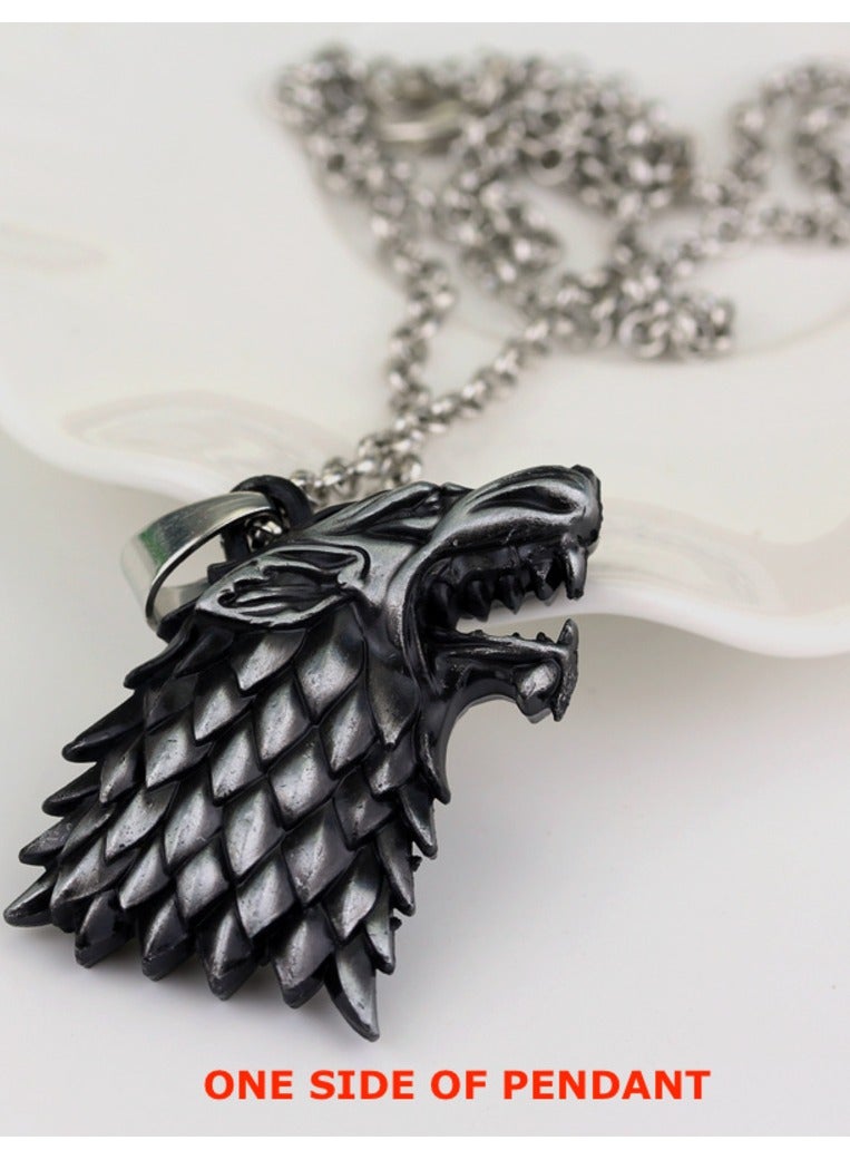 Zchiko Game of Thrones House Stark Wolf Head Necklace Pendant. (Color: silver) - Image 2