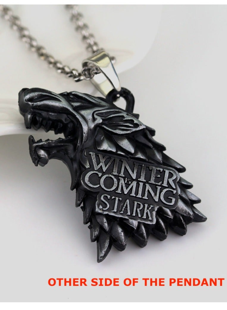 Zchiko Game of Thrones House Stark Wolf Head Necklace Pendant. (Color: silver) - Image 3