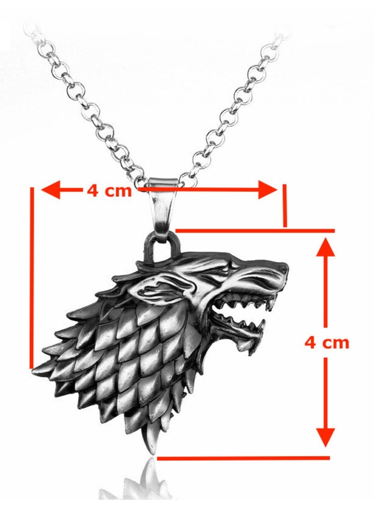 Zchiko Game of Thrones House Stark Wolf Head Necklace Pendant. (Color: silver) - Image 5