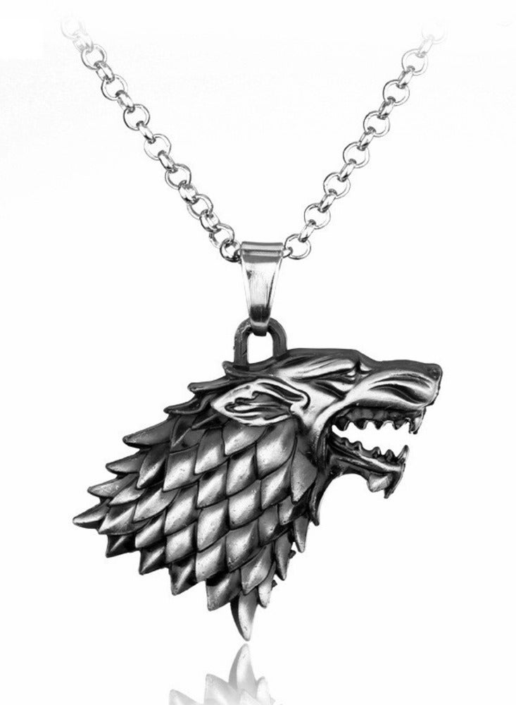 Zchiko Game of Thrones House Stark Wolf Head Necklace Pendant. (Color: silver) - Image 1