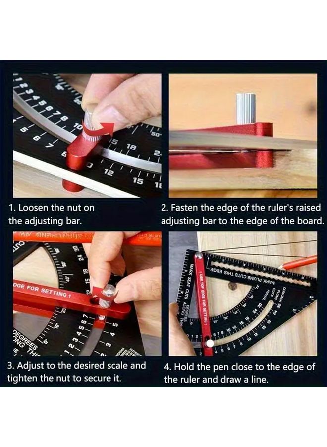 7 Inch Aluminum Alloy Triangle Ruler Metric System 80 Degree Angle Measuring Tool With 2 Pencils - Image 5