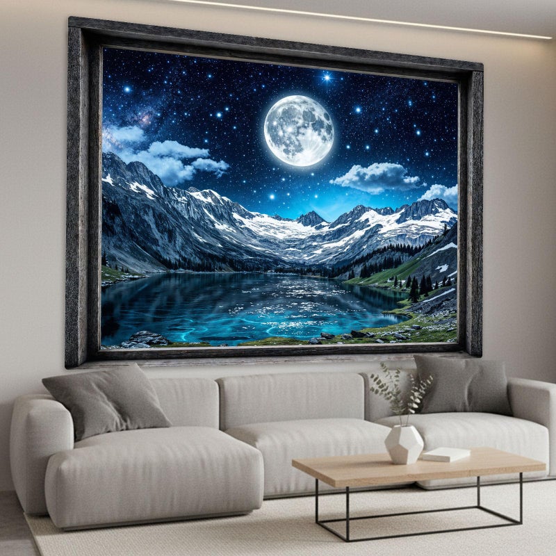 Lifeel Forest Landscape Tapestry, Moon Starry Sky Night Window Tapestries, Home Decor for Bedroom Living Room, 36x48 inches - Image 5