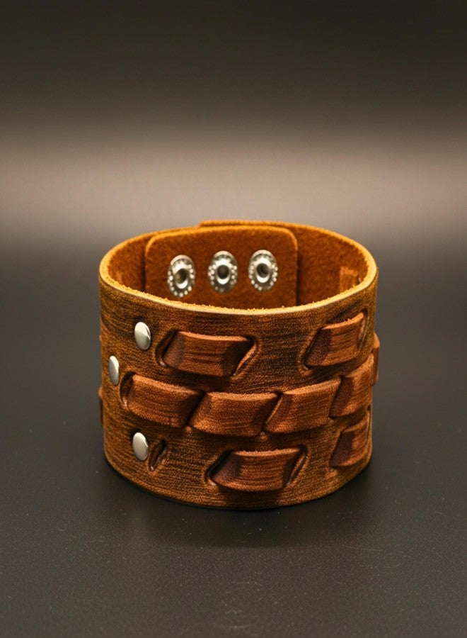 THE MEN THING ROUGH TERRAIN - 40.2mm Brown Genuine Leather Adjustable Bracelet for Men & Boys (7.8-8.6-9.2 inch) - Image 3