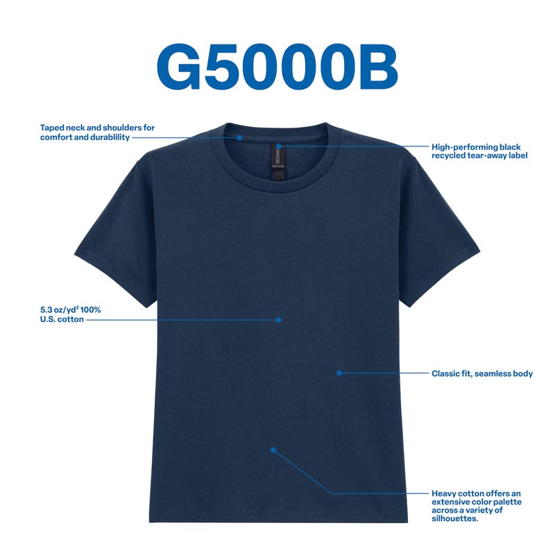 Gildan تي شيرت قطن ثقيل للشباب من جيلدان، الطراز G5000B، عبوة 2، أبيض، صغير - Image 5