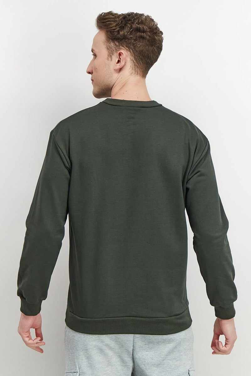 Baldinini Men Crew Neck Long Sleeves Brand Logo Sweatshirt, Green and White - Image 3