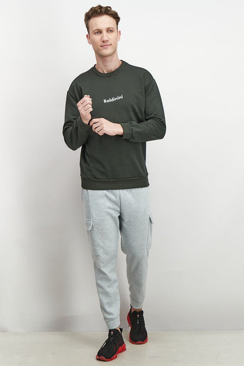 Baldinini Men Crew Neck Long Sleeves Brand Logo Sweatshirt, Green and White - Image 4