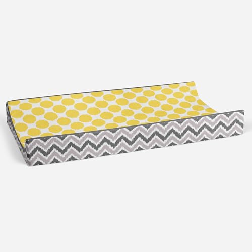 Bacati Ikat Zigzag Grey & Muslin Yellow Dots Changing Pad Cover - Image 4