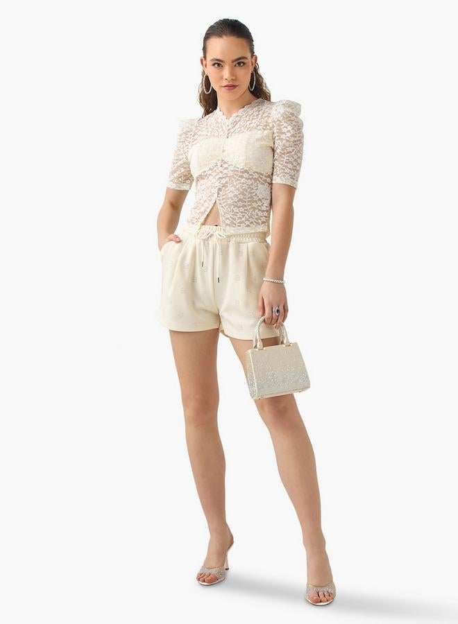 2Xtremz Embellished Shorts with Drawstring Closure and Pockets - Image 2