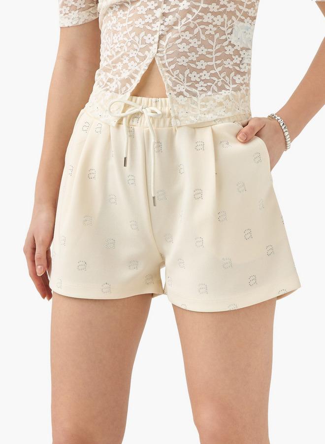 2Xtremz Embellished Shorts with Drawstring Closure and Pockets - Image 1