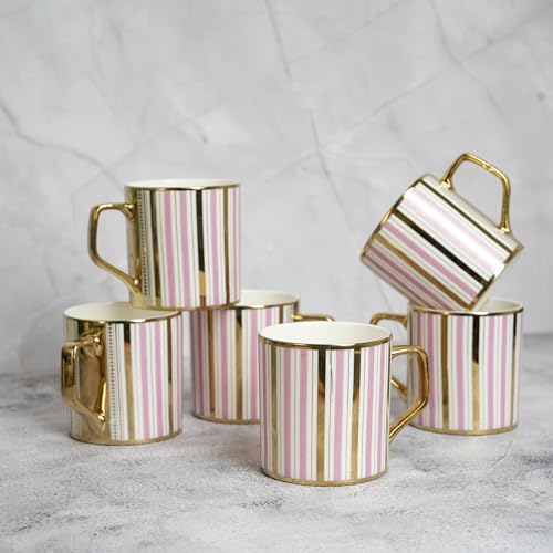 Femora Royal Pink Damask Gold Ceramic Tea and Coffee Mugs|180 ML | Golden Tea Cup Set of 6 | (NOT Microwave Safe) - Image 4