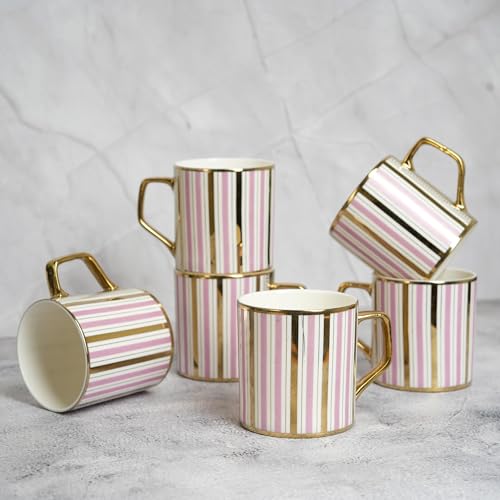 Femora Royal Pink Damask Gold Ceramic Tea and Coffee Mugs|180 ML | Golden Tea Cup Set of 6 | (NOT Microwave Safe) - Image 5