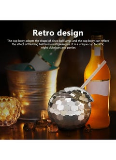 Oasisgalore Set of 4 Silver Disco Ball Tumblers with Lids and Straws  - Image 3