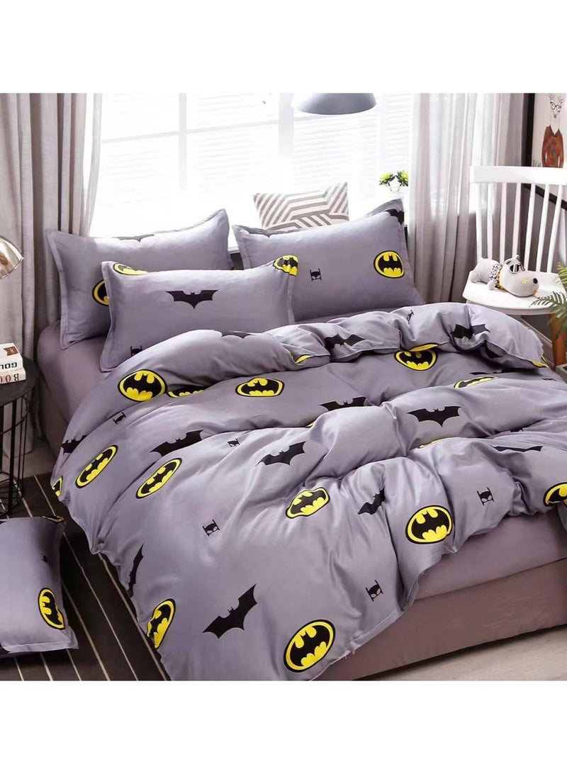 طقم مفروشات قطني مكون من 4 قطع - غطاء لحاف 160×210 سم، شرشف مطاطي 120×200+25 سم، و2 غطاء وسادة - مقاس فردي، ناعم ومسامي