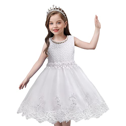 DreamHigh Flower Girl's Floral-Embroidered Pearl Embellished Evening Dress Up White - 4Y - Image 2