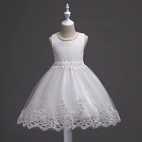 DreamHigh Flower Girl's Floral-Embroidered Pearl Embellished Evening Dress Up White - 4Y - Image 3