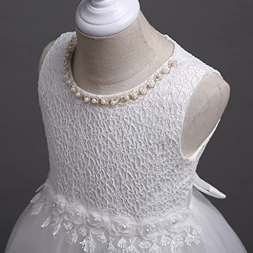 DreamHigh Flower Girl's Floral-Embroidered Pearl Embellished Evening Dress Up White - 4Y - Image 5