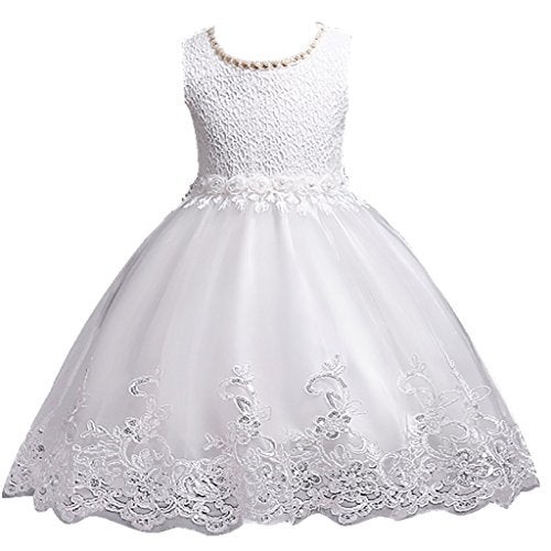 DreamHigh Flower Girl's Floral-Embroidered Pearl Embellished Evening Dress Up White - 4Y - Image 1