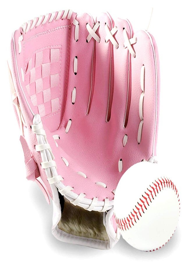 GROOFOO Baseball Glove and Ball for Kids/Youth/Adults Softball Teeball Training, Left Hand Glove with Soft Ball Set- 9.5" Pink - Image 1