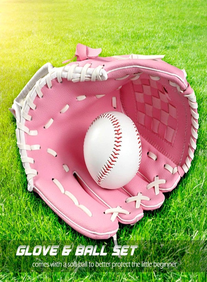 GROOFOO Baseball Glove and Ball for Kids/Youth/Adults Softball Teeball Training, Left Hand Glove with Soft Ball Set- 9.5" Pink - Image 5