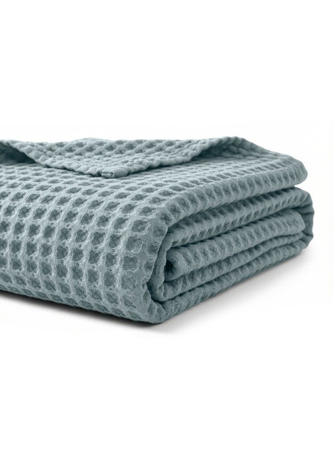 Relax Egyptian cotton Waffle throw blanket,ultra-soft & lightweight with an elegant woven design ,king size 255x225 cm ,Aqua Color - Image 1