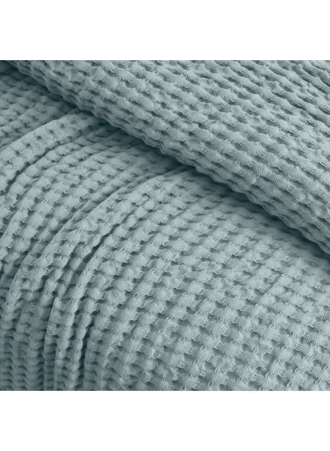 Relax Egyptian cotton Waffle throw blanket,ultra-soft & lightweight with an elegant woven design ,king size 255x225 cm ,Aqua Color - Image 2