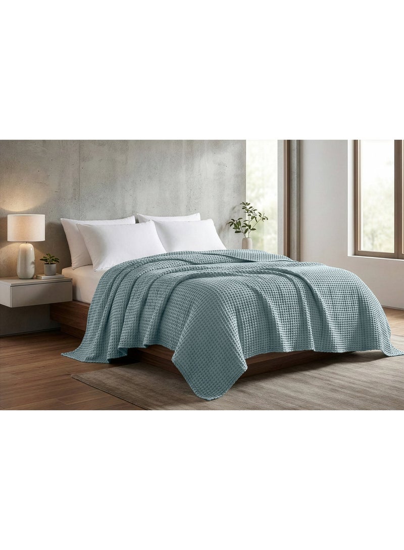 Relax Egyptian cotton Waffle throw blanket,ultra-soft & lightweight with an elegant woven design ,king size 255x225 cm ,Aqua Color - Image 3