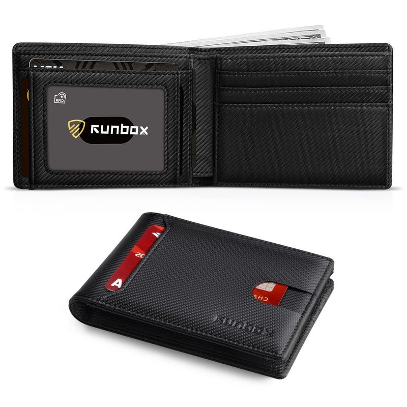 RUNBOX محفظة RUNBOX للرجال نحيفة 11 فتحة بطاقة ائتمان جلدية مانعة للتداخل RFID محفظة صغيرة رفيعة للرجال قابلة للطي تصميم بسيط جيب أمامي سعة كبيرة صندوق هدايا - Image 1
