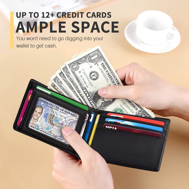 RUNBOX محفظة RUNBOX للرجال نحيفة 11 فتحة بطاقة ائتمان جلدية مانعة للتداخل RFID محفظة صغيرة رفيعة للرجال قابلة للطي تصميم بسيط جيب أمامي سعة كبيرة صندوق هدايا - Image 2