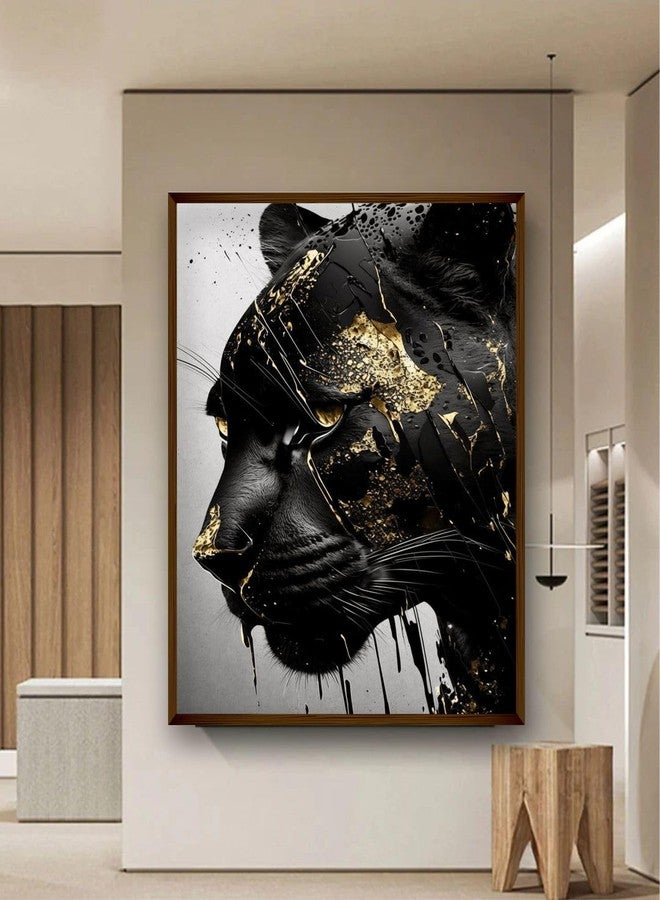 Artsense premium Wood abstract canvas balck panther Painting For Wall Decoration Abstract Wall Painting With Frame-Multicolor -20X30 Inches/(50X71Cm) - Image 1