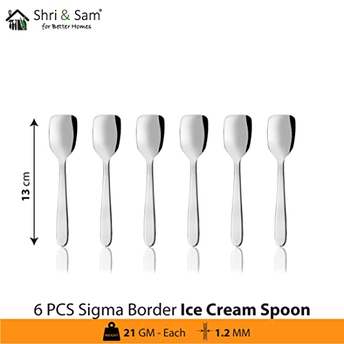 Shri & Sam Stainless Steel Sigma Border Ice Cream Spoon, 6 Pieces, 28 Cm - Image 2