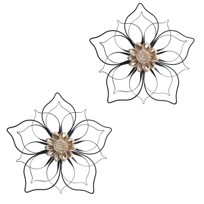 Remenna Metal Flowers Wall Decor, Metal Rustic Wall Art Decoration Farmhouse Wall Decorations Multiple Floral Hanging Decor for Bathroom Living Room Home Office Garden Kitchen (white & blue) - Image 1
