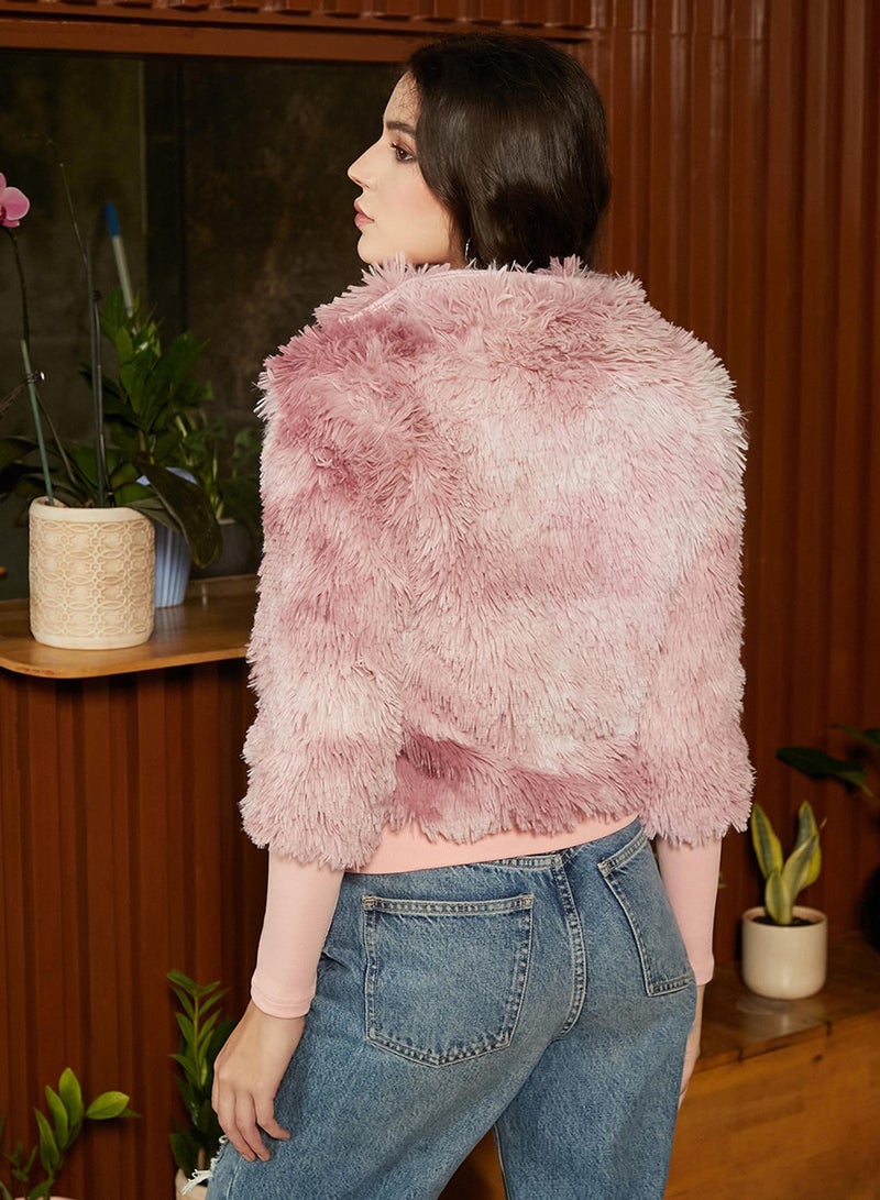 كامبوس سوترا Women's Rouge Pink Shaggy Faded Jacket  - Image 5