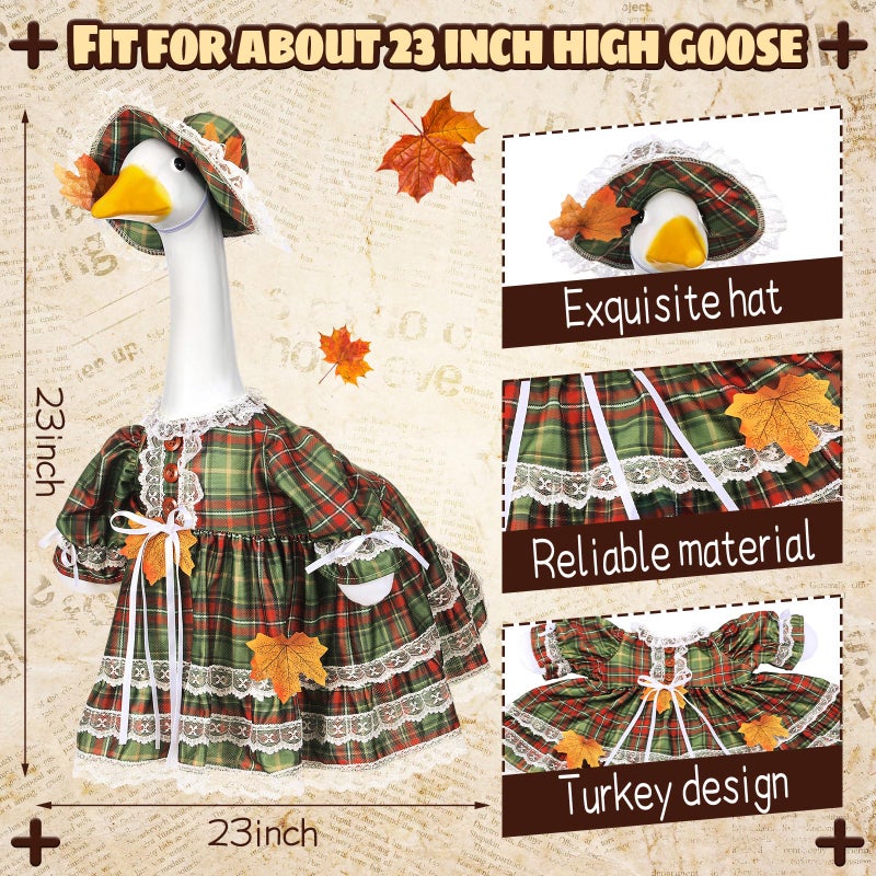 Suzile Fall Plaid Goose Outfit Autumn Dresses Clothes For 23"" High Cement Or Plastic Porch Goose Costume For Yard Lawn Outdoor Garden Patio Statue Thanksgiving Day Xmas Holiday Decor - Image 2