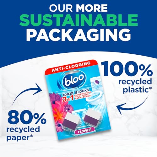 Bloo New Toilet Blocks, Pack of 2, Toilet Limescale Remover Cistern Block, Toilet Cleaner Block with Cleaning and Foaming Action, Toilet Fresheners, Flower Fragance, 2x50g - Image 5