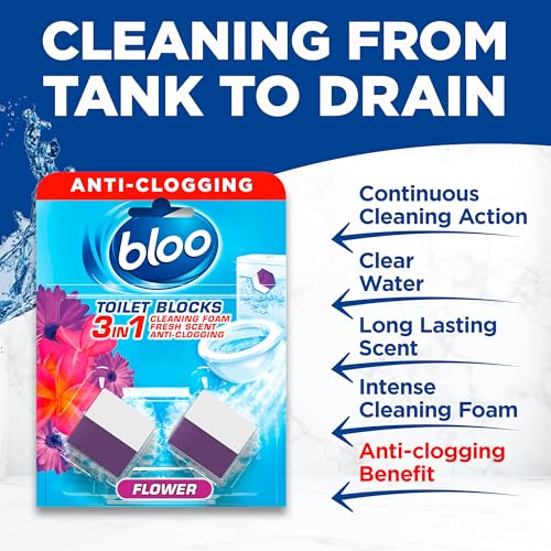 Bloo New Toilet Blocks, Pack of 2, Toilet Limescale Remover Cistern Block, Toilet Cleaner Block with Cleaning and Foaming Action, Toilet Fresheners, Flower Fragance, 2x50g - Image 2