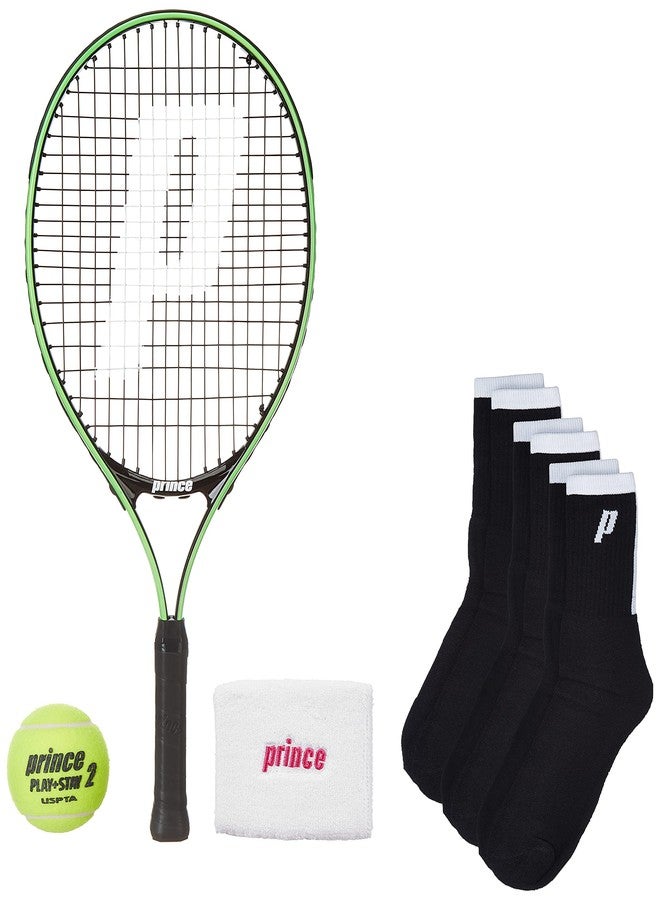 Prince Tour 23 Tennis Racket Aluminium With Stage 2 Orange Tennis Ball 1 Doz , Prince Socks Crew Black And Wristband White - Image 1