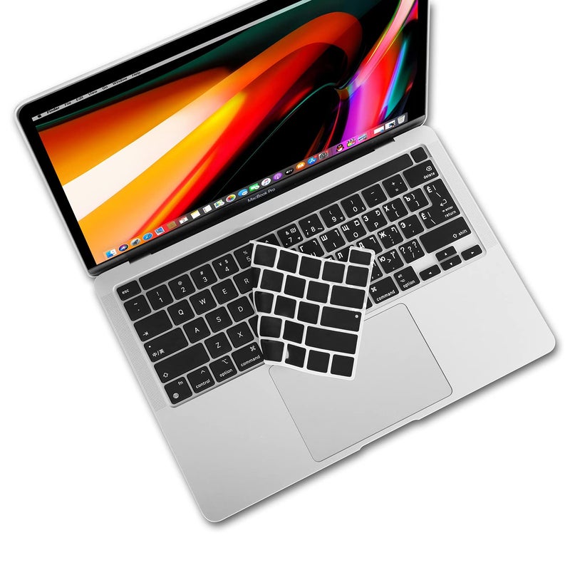 XSKN Russian Hebrew Black Silicone Keyboard Cover Skin for Touch Bar Models 2019 MacBook Pro 16.2 inch with Touch ID A2141 2020 MacBook Pro 13.3 inch with Touch ID A2251 A2289 A2338 M1 - US&EU Version - Image 5